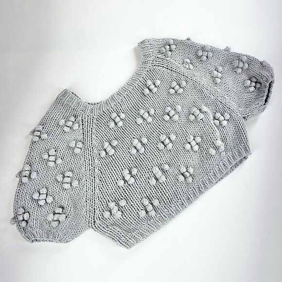 Anthropologie Callahan Cheri cropped popcorn knitwear chunky dot grey sweater S,All Products : American Fashion Style Bags On Sale
